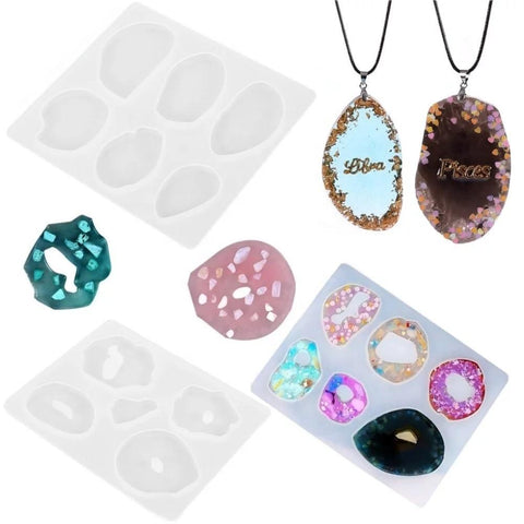 3 Piece Geode Mould | Jewelry | Key-rings | Craft - LBB Resin - casting, earring, Jewellery, Keyring, kit, mold, mould, Pendant