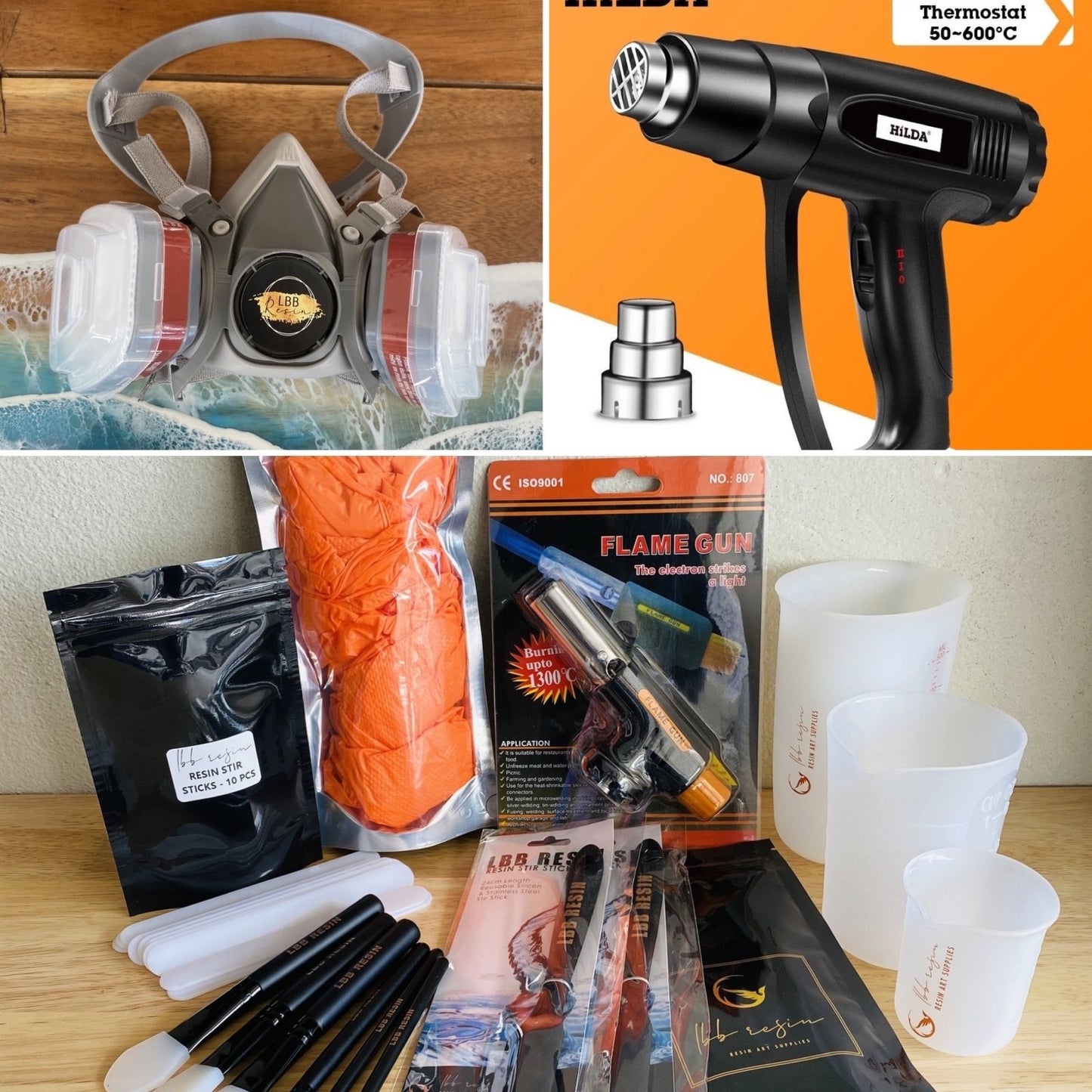 Ultimate resin accessories pack - LBB Resin - gloves, heat gun, kit, measuring cup, safety, stirring, tools, Wholesale
